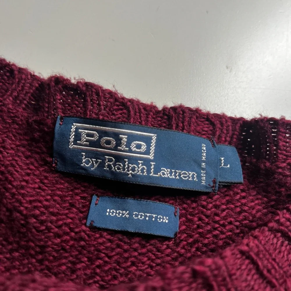 Polo Ralph Lauren‎ Mens Large Burgundy Maroon 100% Cotton Crewneck Knit Sweater